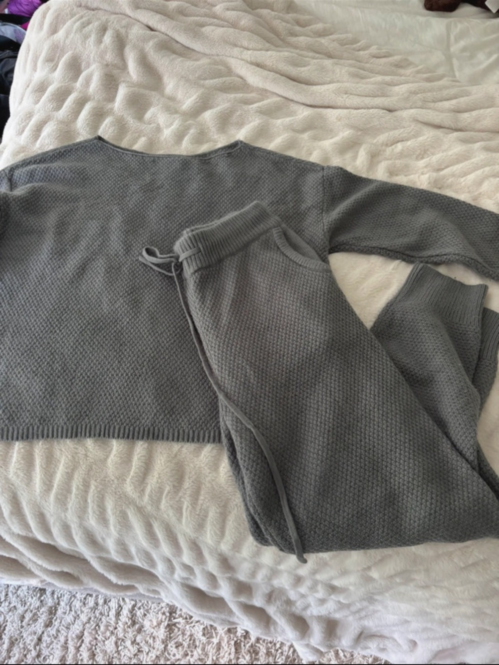 PrettyGarden Gray Knit 2-Piece Sweater & Pants Lounge Set S Pockets Drawstring